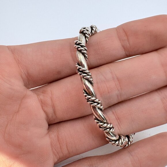 VTG Sterling Silver 925 Rope Wrap Design Open Cuff Bracelet Size 7.5" Fit - Picture 2 of 8